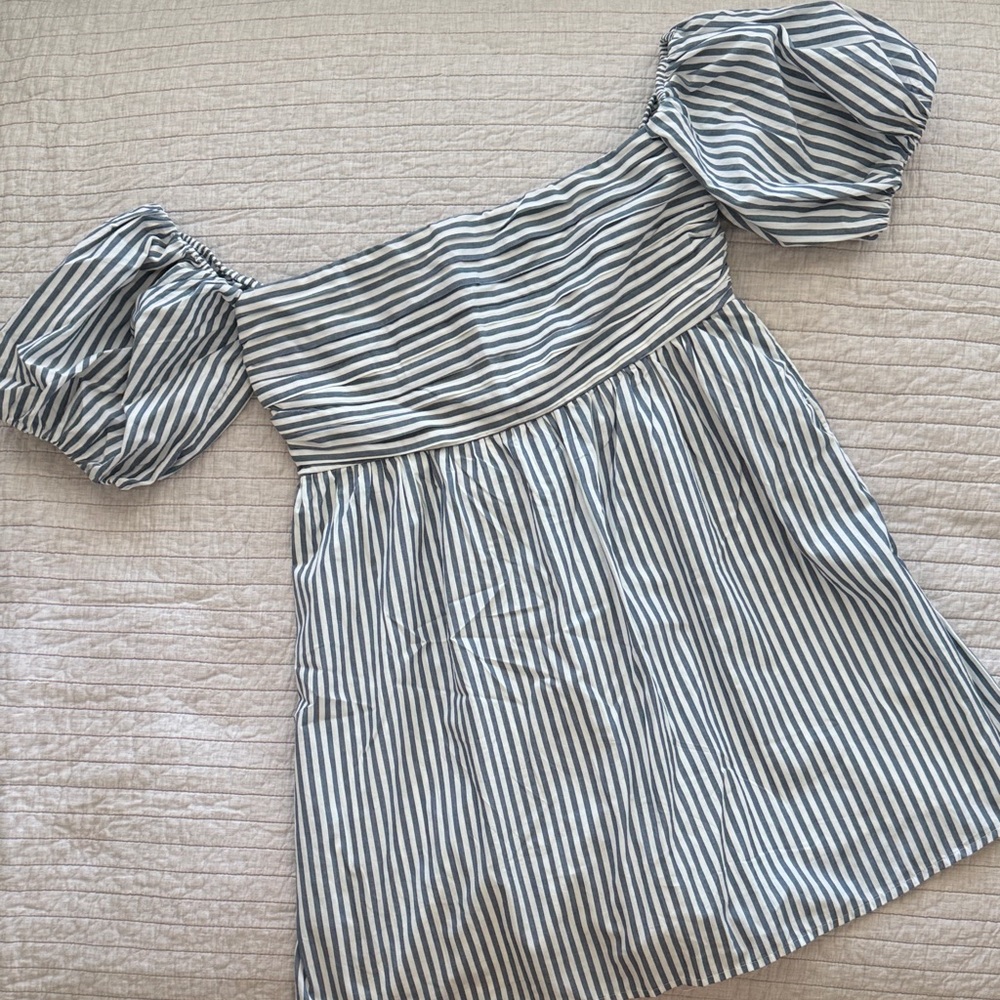Abercrombie & Fitch Strapless Blue and White Striped Mini Dress - Picture 5 of 9